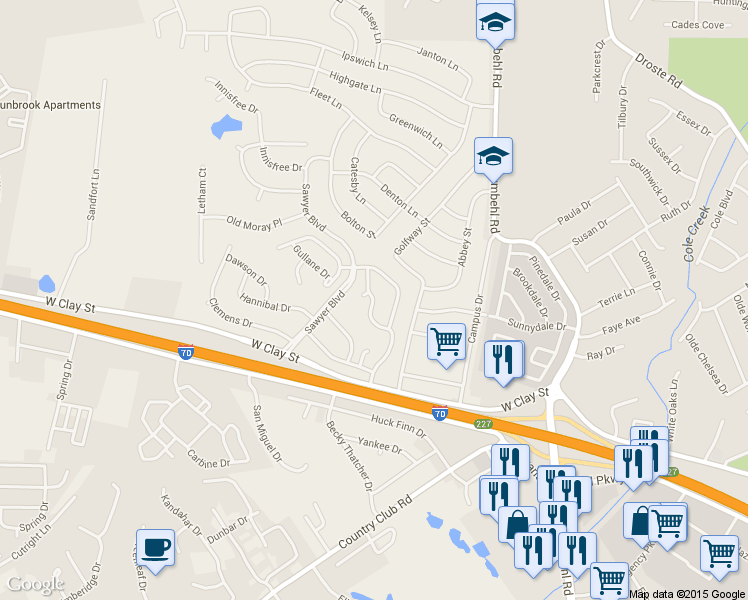 map of restaurants, bars, coffee shops, grocery stores, and more near 132 Dornoch Drive in St. Charles