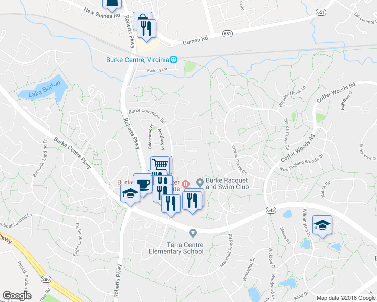 map of restaurants, bars, coffee shops, grocery stores, and more near 5847 Wye Oak Commons Court in Burke