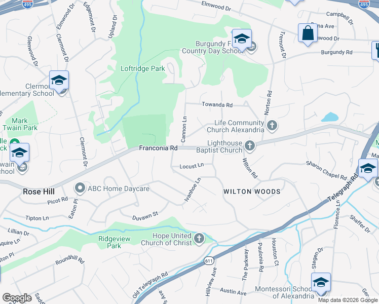 map of restaurants, bars, coffee shops, grocery stores, and more near 3907 Virginia 644 in Alexandria