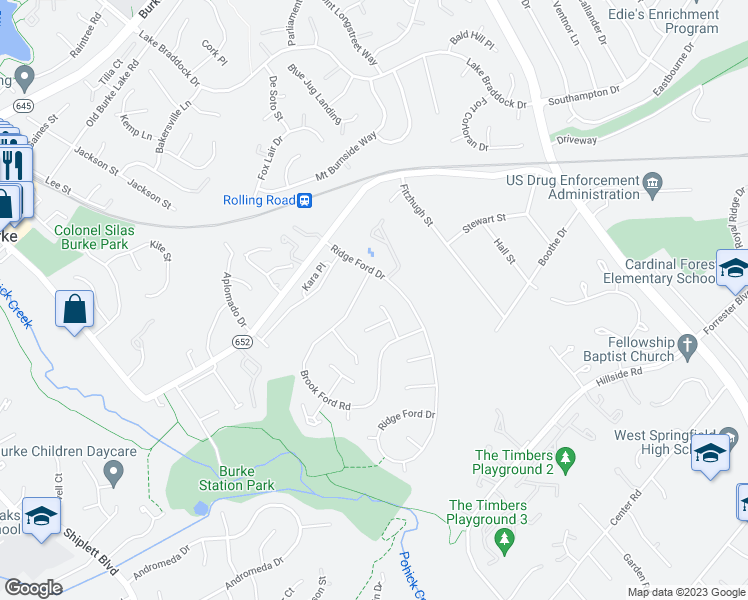 map of restaurants, bars, coffee shops, grocery stores, and more near 5901 Quintana Court in Burke
