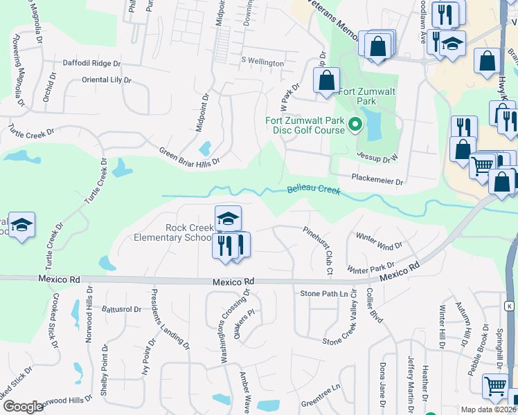 map of restaurants, bars, coffee shops, grocery stores, and more near 1100 Cypress Point Drive in O'Fallon
