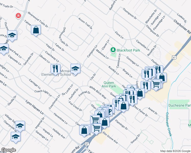 map of restaurants, bars, coffee shops, grocery stores, and more near 7908 Lila Dr in Hazelwood