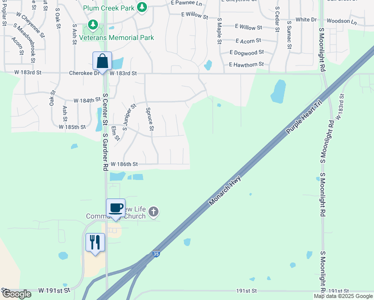 map of restaurants, bars, coffee shops, grocery stores, and more near 18517 Cherry Court in Gardner