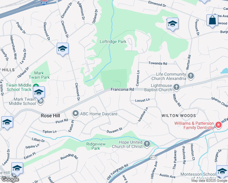 map of restaurants, bars, coffee shops, grocery stores, and more near 4201 Franconia Road in Alexandria
