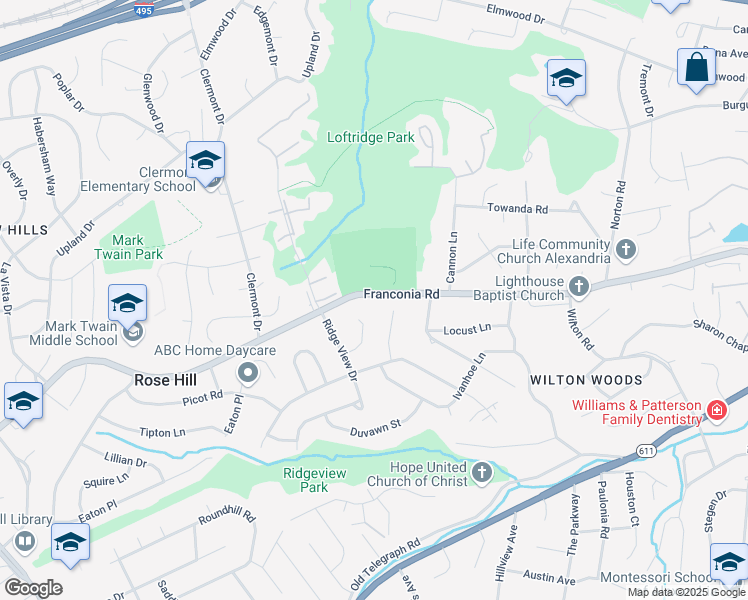 map of restaurants, bars, coffee shops, grocery stores, and more near 4201 Franconia Road in Alexandria