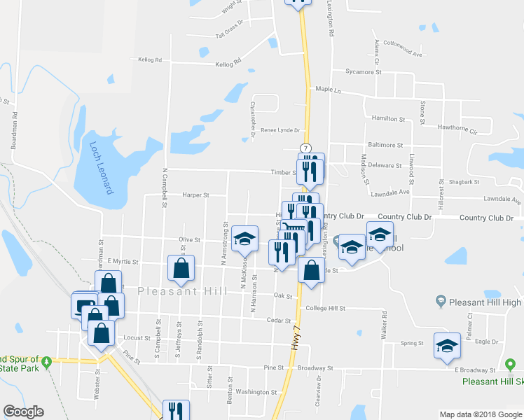 map of restaurants, bars, coffee shops, grocery stores, and more near 905 High Street in Pleasant Hill