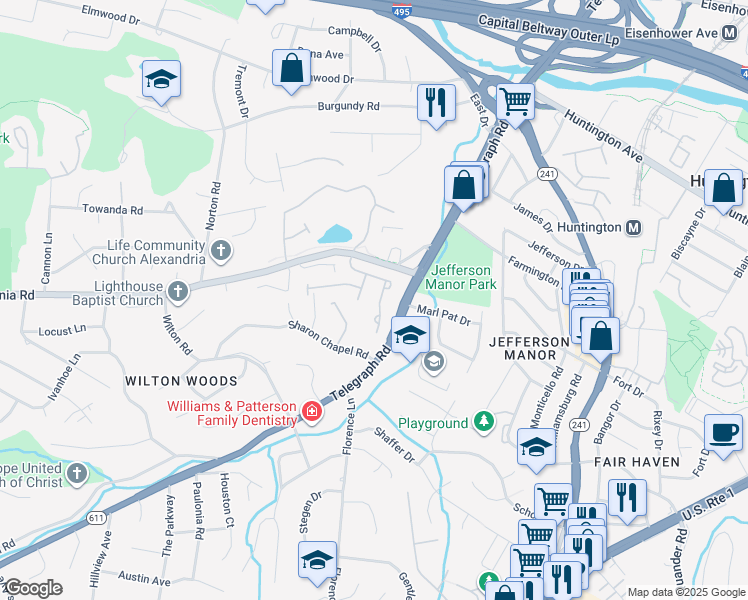 map of restaurants, bars, coffee shops, grocery stores, and more near 5850 Governors Hill Drive in Alexandria