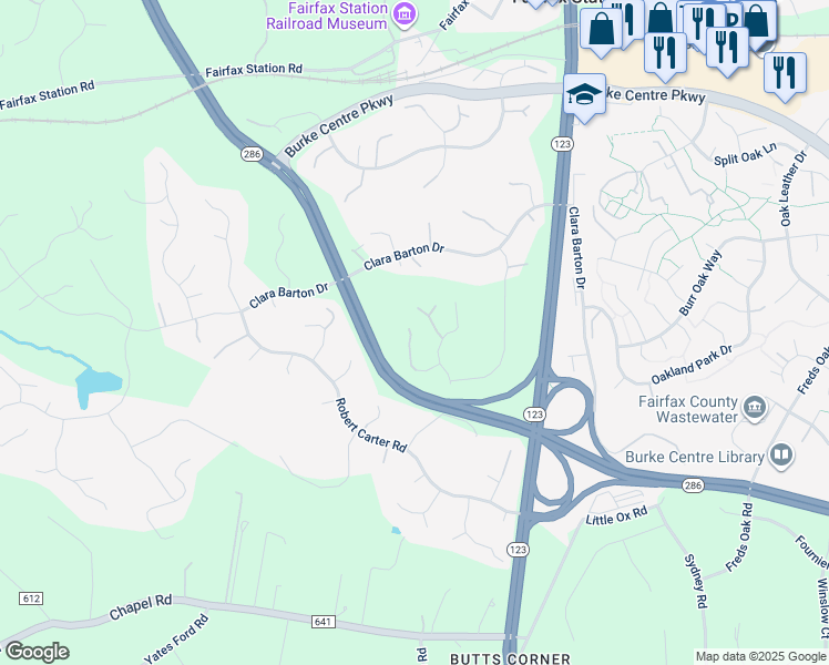map of restaurants, bars, coffee shops, grocery stores, and more near 11158 Deuaughn Court in Fairfax Station
