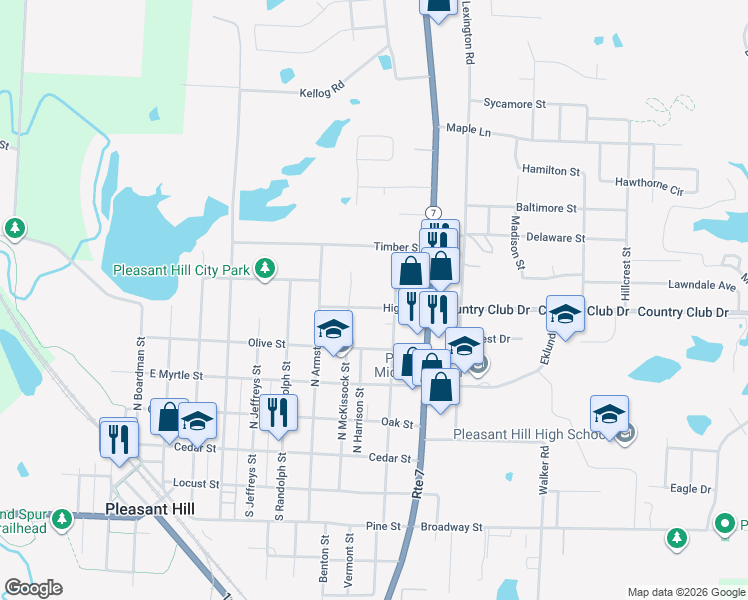 map of restaurants, bars, coffee shops, grocery stores, and more near 905 High Street in Pleasant Hill