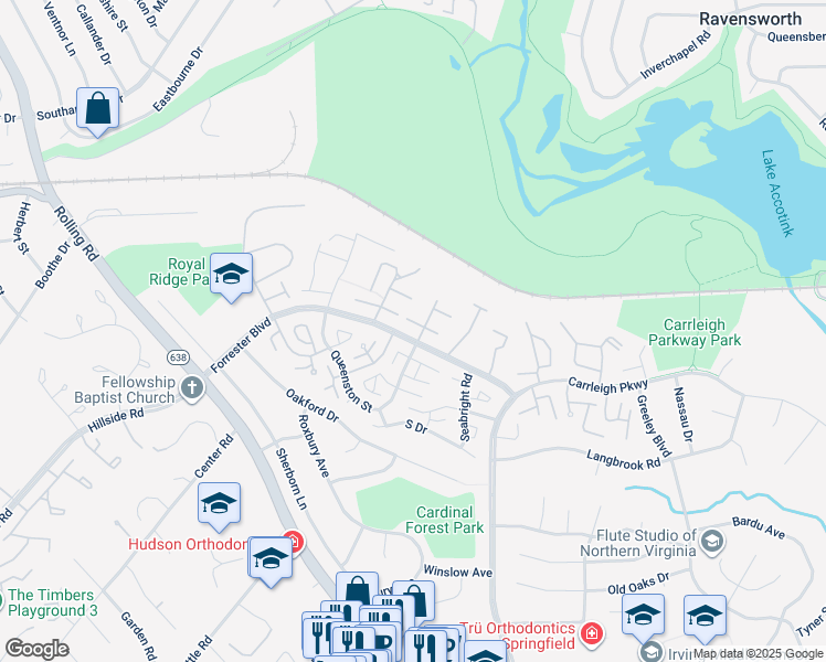 map of restaurants, bars, coffee shops, grocery stores, and more near 8360 Forrester Boulevard in West Springfield