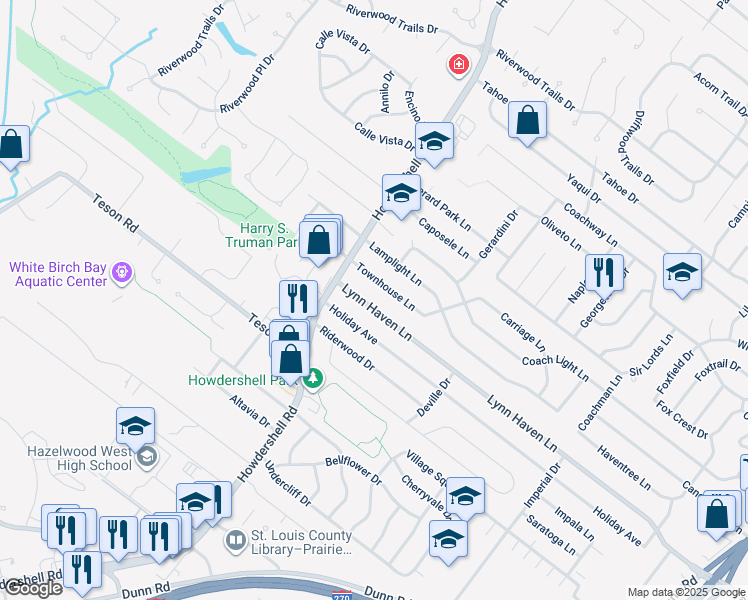map of restaurants, bars, coffee shops, grocery stores, and more near 841 Lynn Haven Ln in Hazelwood