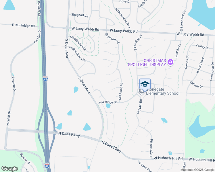 map of restaurants, bars, coffee shops, grocery stores, and more near 1717 Overbrook Lane in Raymore