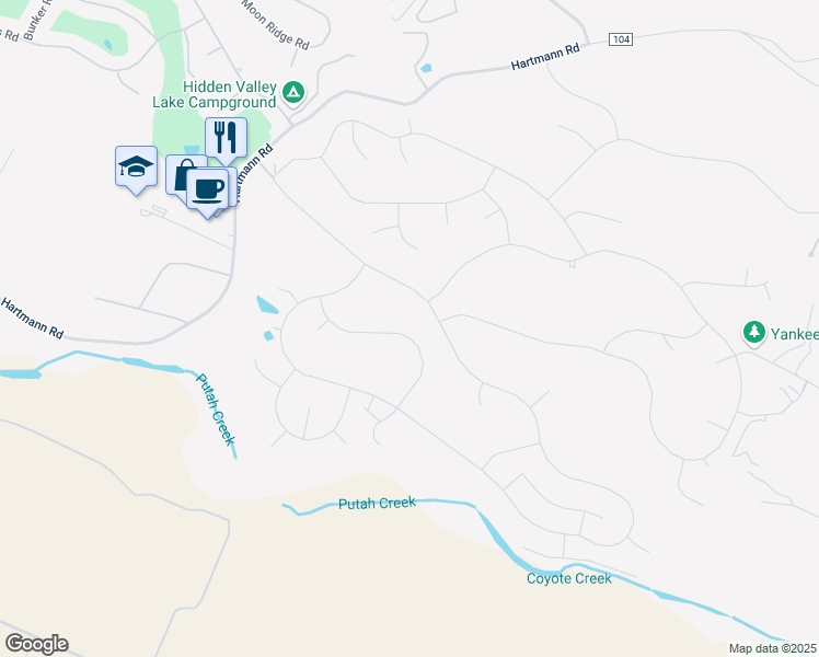 map of restaurants, bars, coffee shops, grocery stores, and more near 19518 Old Creek Road in Hidden Valley Lake