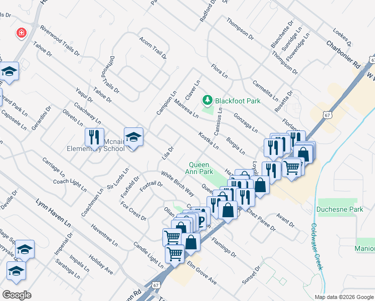 map of restaurants, bars, coffee shops, grocery stores, and more near 7826 Guhman Ct in Hazelwood