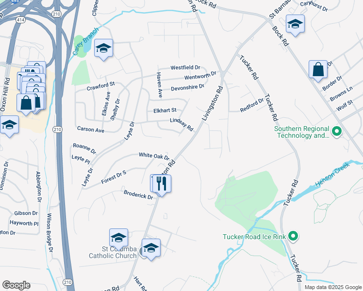 map of restaurants, bars, coffee shops, grocery stores, and more near 7100 Southlawn Drive in Oxon Hill