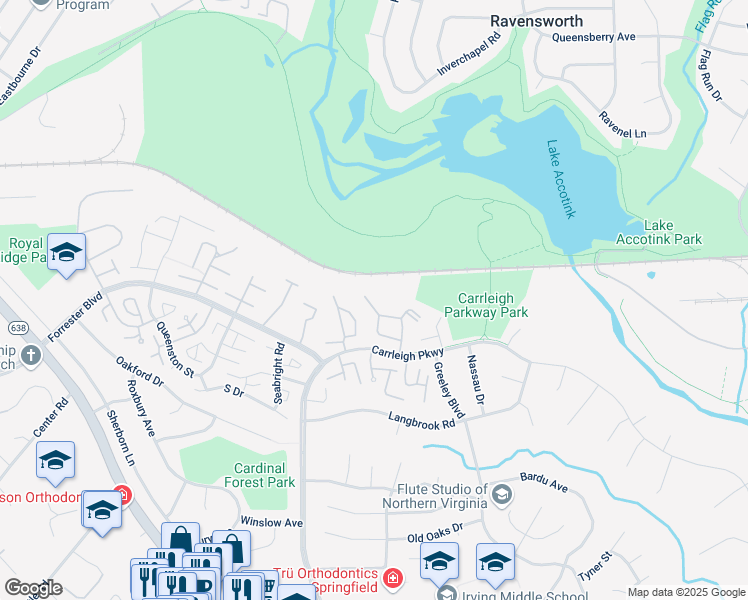 map of restaurants, bars, coffee shops, grocery stores, and more near 5905 Bayshire Road in West Springfield