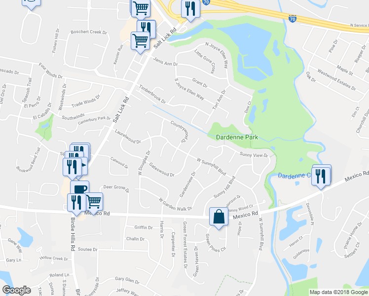 map of restaurants, bars, coffee shops, grocery stores, and more near 234 Laurelwood Drive in St. Peters