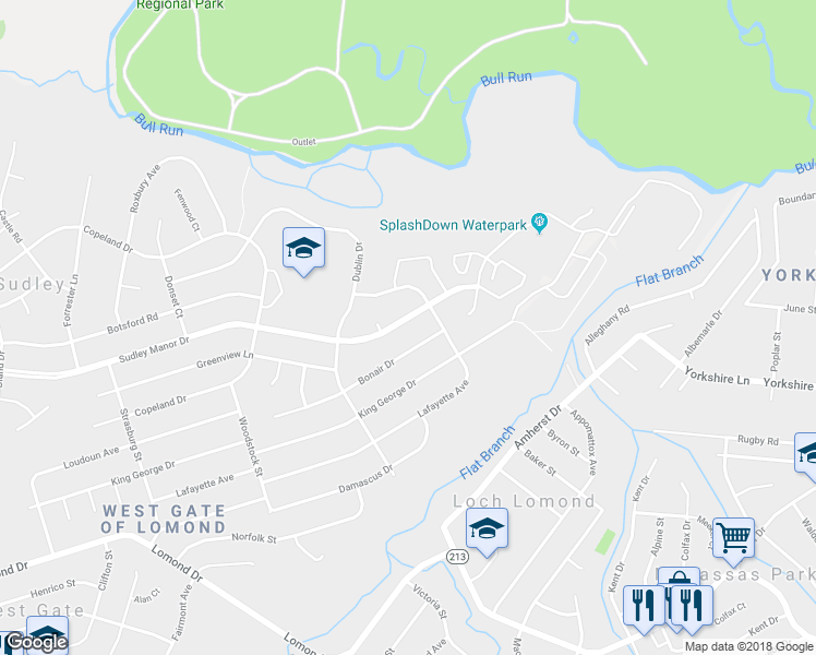 map of restaurants, bars, coffee shops, grocery stores, and more near 9507 Sudley Manor Drive in Manassas