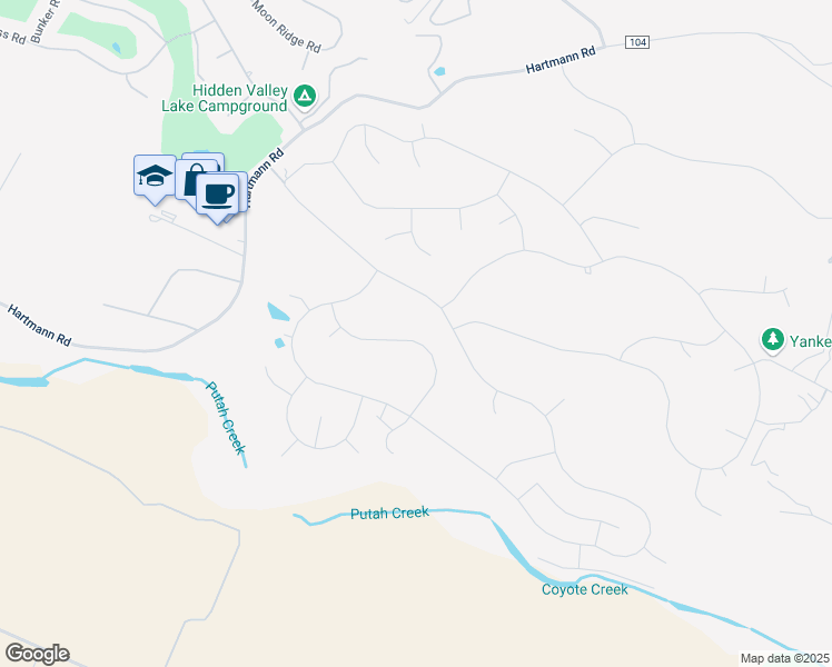 map of restaurants, bars, coffee shops, grocery stores, and more near 19506 Old Creek Road in Hidden Valley Lake