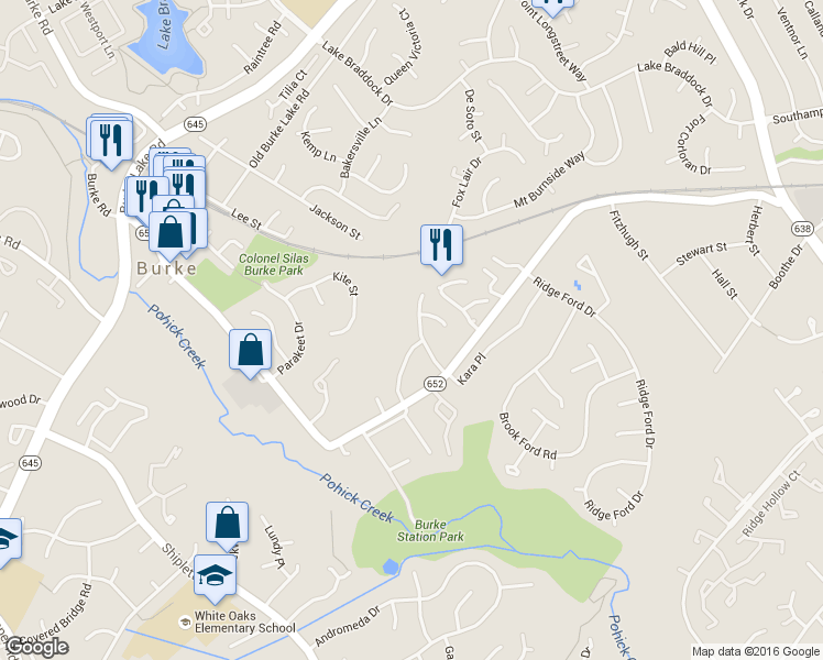 map of restaurants, bars, coffee shops, grocery stores, and more near 5904 Aplomado Dr in Burke