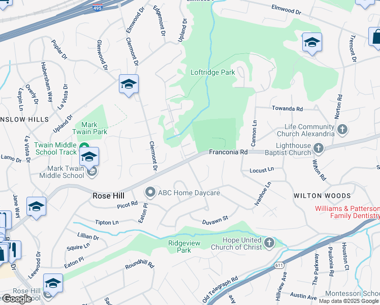 map of restaurants, bars, coffee shops, grocery stores, and more near 4326 Caprice Court in Alexandria