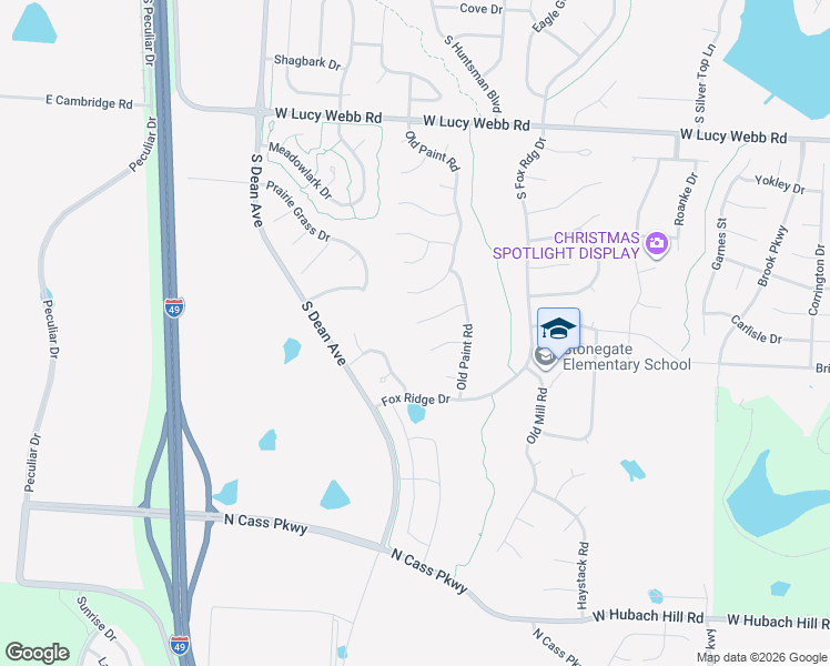 map of restaurants, bars, coffee shops, grocery stores, and more near 1717 Overbrook Lane in Raymore