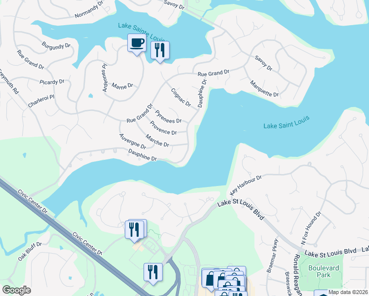 map of restaurants, bars, coffee shops, grocery stores, and more near 39 Marche Drive in Lake Saint Louis