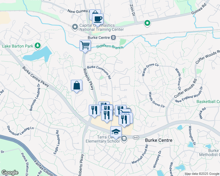 map of restaurants, bars, coffee shops, grocery stores, and more near 5982 Annaberg Place in Burke