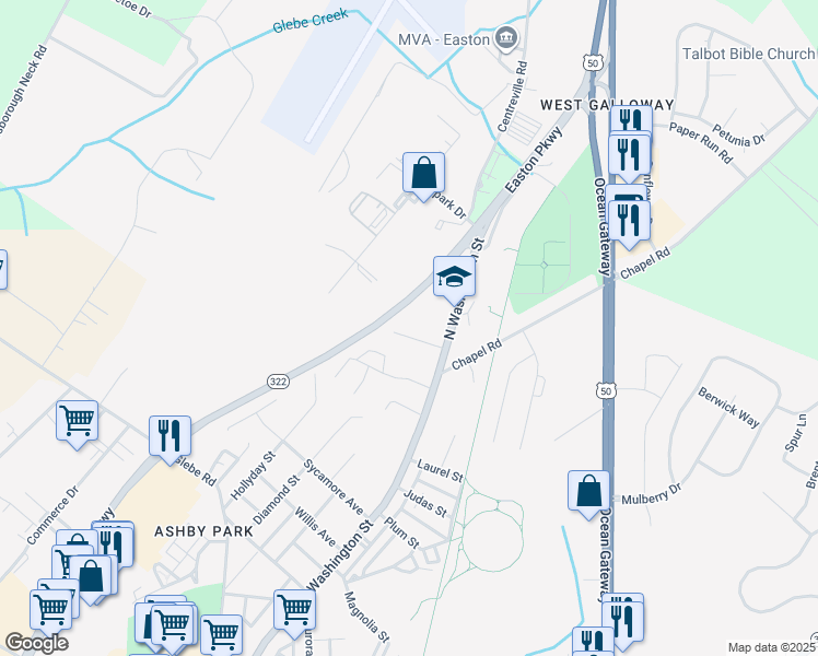 map of restaurants, bars, coffee shops, grocery stores, and more near 32 Lynnbrook Court in Easton