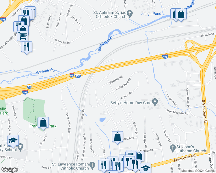 map of restaurants, bars, coffee shops, grocery stores, and more near 5830 Tilbury Road in Alexandria