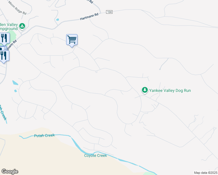 map of restaurants, bars, coffee shops, grocery stores, and more near 19950 Jigsaw Road in Hidden Valley Lake