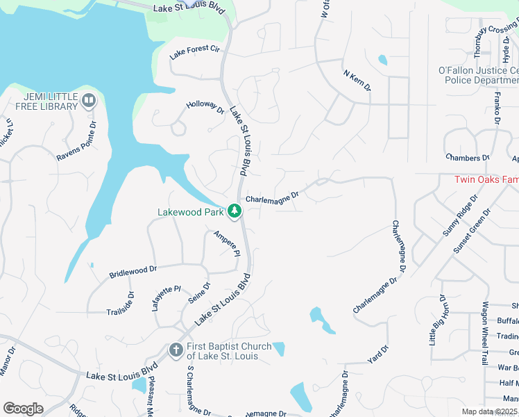map of restaurants, bars, coffee shops, grocery stores, and more near 825 Harmony Terrace in Lake Saint Louis