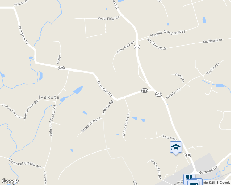 map of restaurants, bars, coffee shops, grocery stores, and more near 13041 Ivakota Road in Clifton