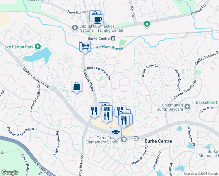 map of restaurants, bars, coffee shops, grocery stores, and more near 5976 Annaberg Place in Burke