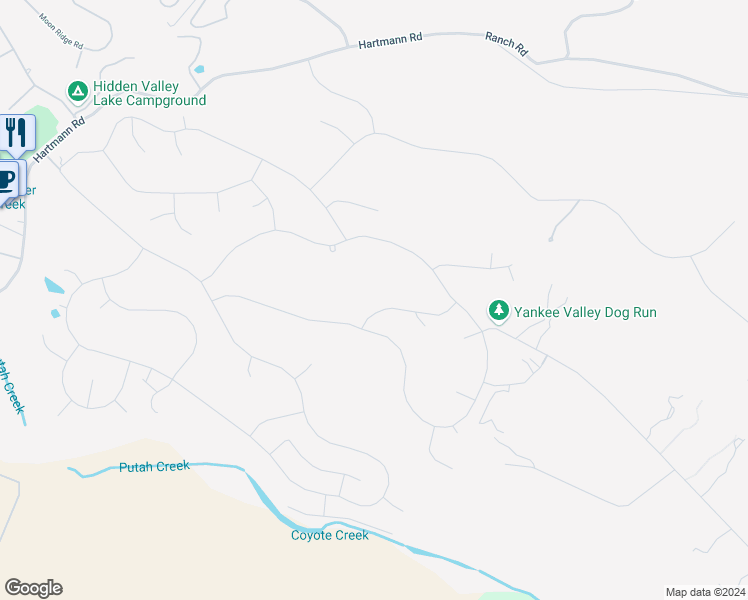 map of restaurants, bars, coffee shops, grocery stores, and more near 19950 Jigsaw Road in Hidden Valley Lake