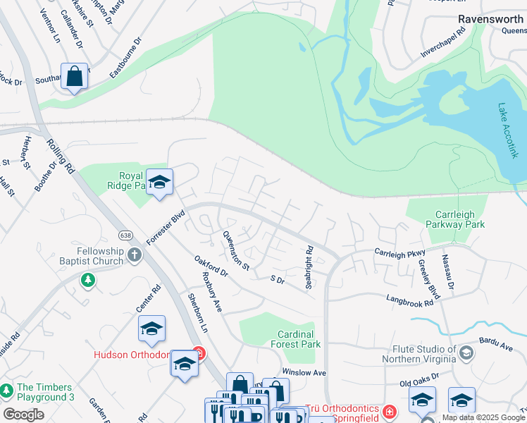 map of restaurants, bars, coffee shops, grocery stores, and more near 8384 Forrester Boulevard in West Springfield