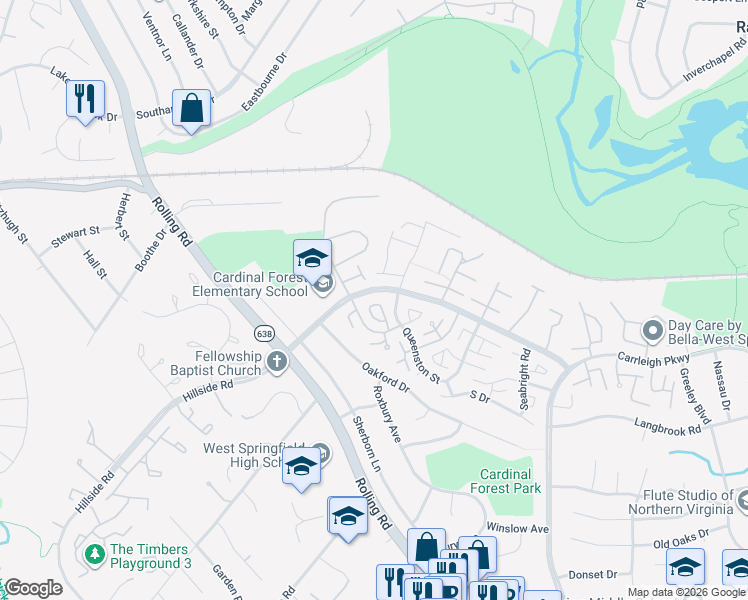 map of restaurants, bars, coffee shops, grocery stores, and more near 8511 Forrester Boulevard in West Springfield
