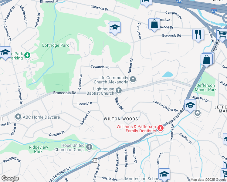 map of restaurants, bars, coffee shops, grocery stores, and more near 3700 Virginia 644 in Alexandria