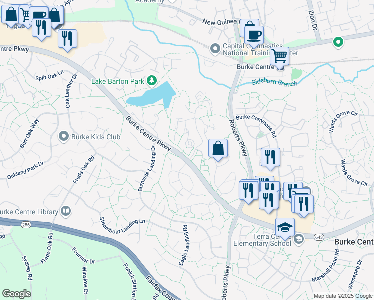 map of restaurants, bars, coffee shops, grocery stores, and more near 5930 Cove Landing Road in Burke