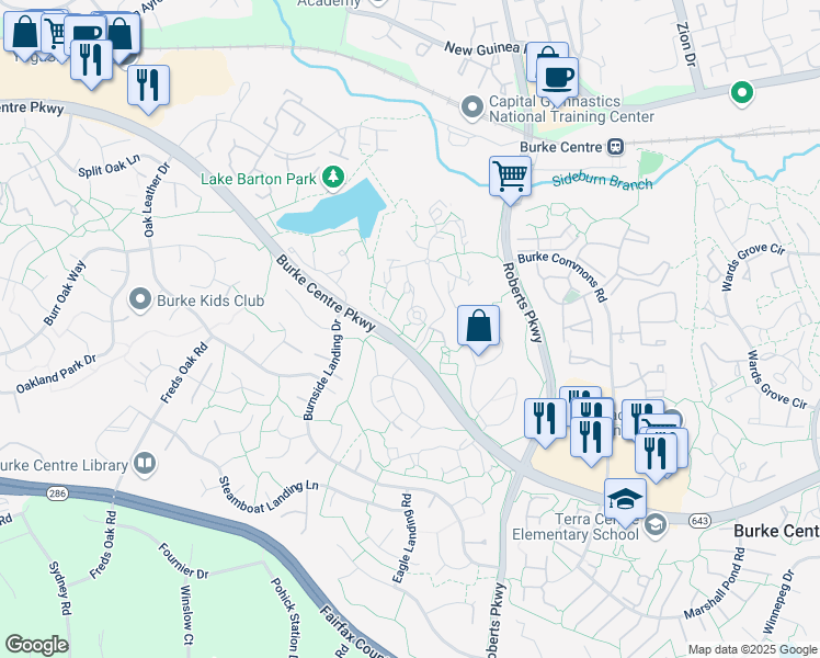 map of restaurants, bars, coffee shops, grocery stores, and more near 5930 Cove Landing Road in Burke