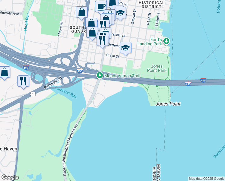 map of restaurants, bars, coffee shops, grocery stores, and more near 1206 South Washington Street in Alexandria