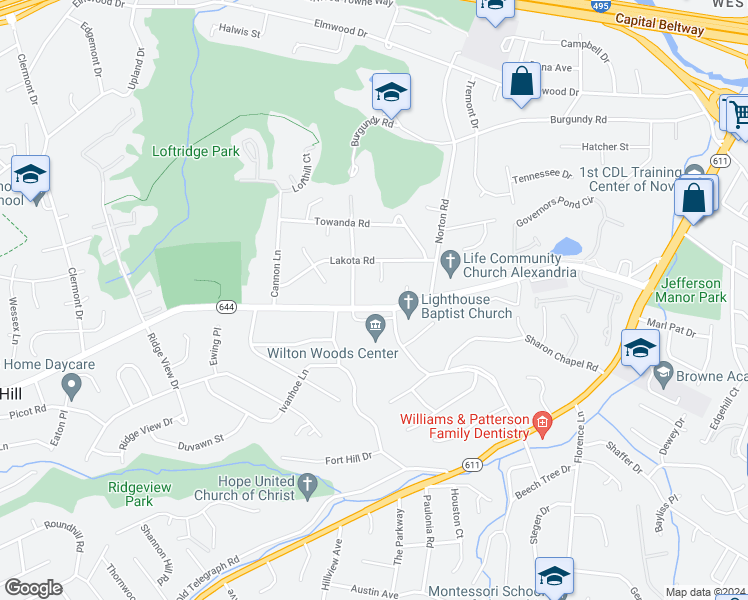 map of restaurants, bars, coffee shops, grocery stores, and more near 3704 Franconia Road in Alexandria