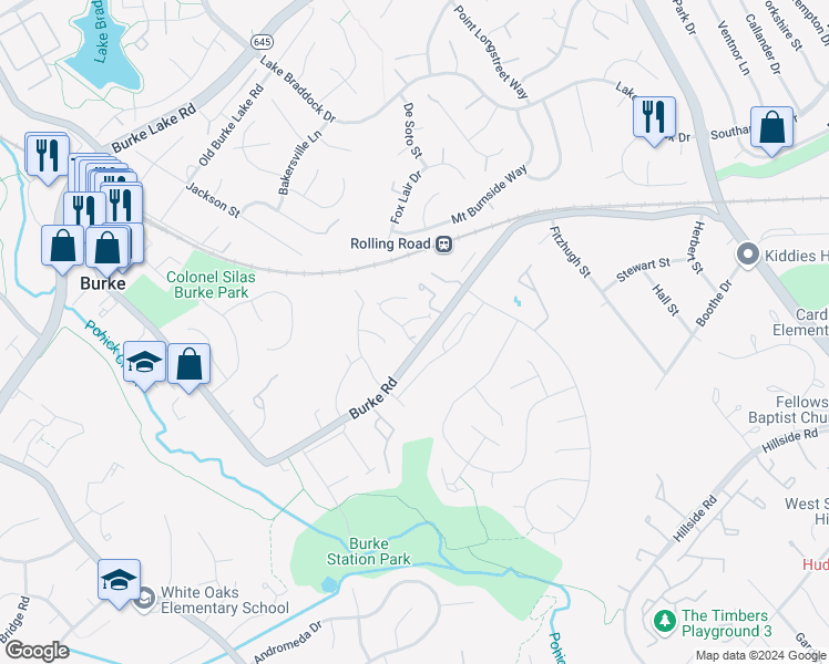 map of restaurants, bars, coffee shops, grocery stores, and more near 5823 Silchester Street in Burke