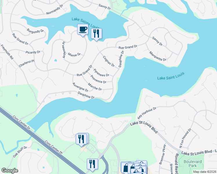 map of restaurants, bars, coffee shops, grocery stores, and more near 39 Marche Drive in Lake Saint Louis
