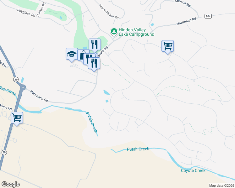map of restaurants, bars, coffee shops, grocery stores, and more near 19306 Mountain Meadow South in Hidden Valley Lake