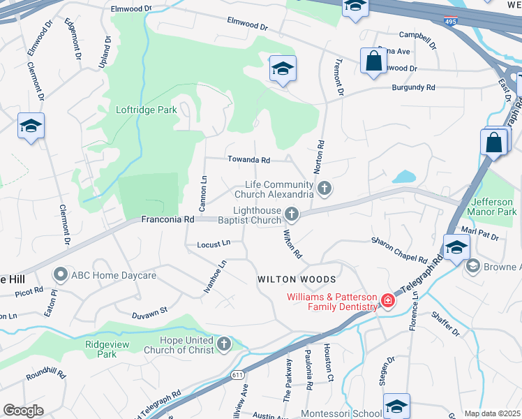map of restaurants, bars, coffee shops, grocery stores, and more near 5809 Sable Drive in Alexandria