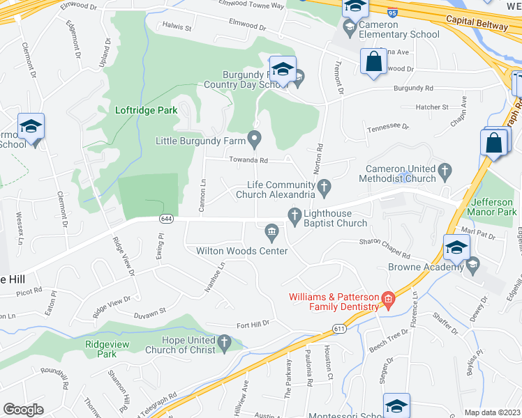 map of restaurants, bars, coffee shops, grocery stores, and more near 5809 Sable Drive in Alexandria