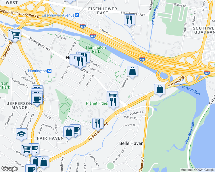 map of restaurants, bars, coffee shops, grocery stores, and more near 101 Independence Avenue Southeast in Washington