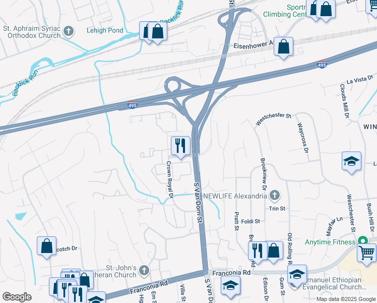 map of restaurants, bars, coffee shops, grocery stores, and more near 5914 Coverdale Way in Alexandria