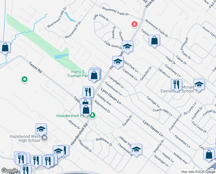 map of restaurants, bars, coffee shops, grocery stores, and more near 841 Lynn Haven Lane in Hazelwood